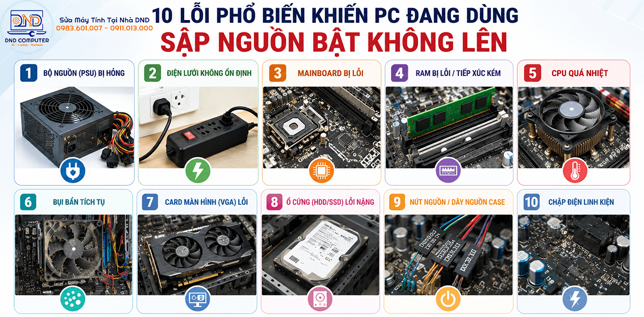 PC Đang Dùng Bị Sập Nguồn Bật Không Lên
