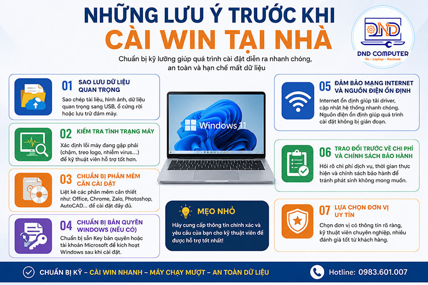 Những lưu ý trước khi cài win tại nhà